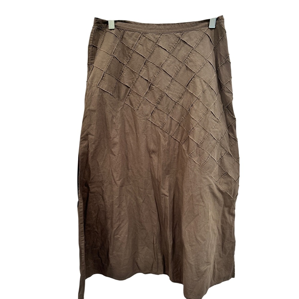 J. Jill Brown Cotton Quilted Patchwork Maxi Skirt Size 8 Boho A-Line Side Zip